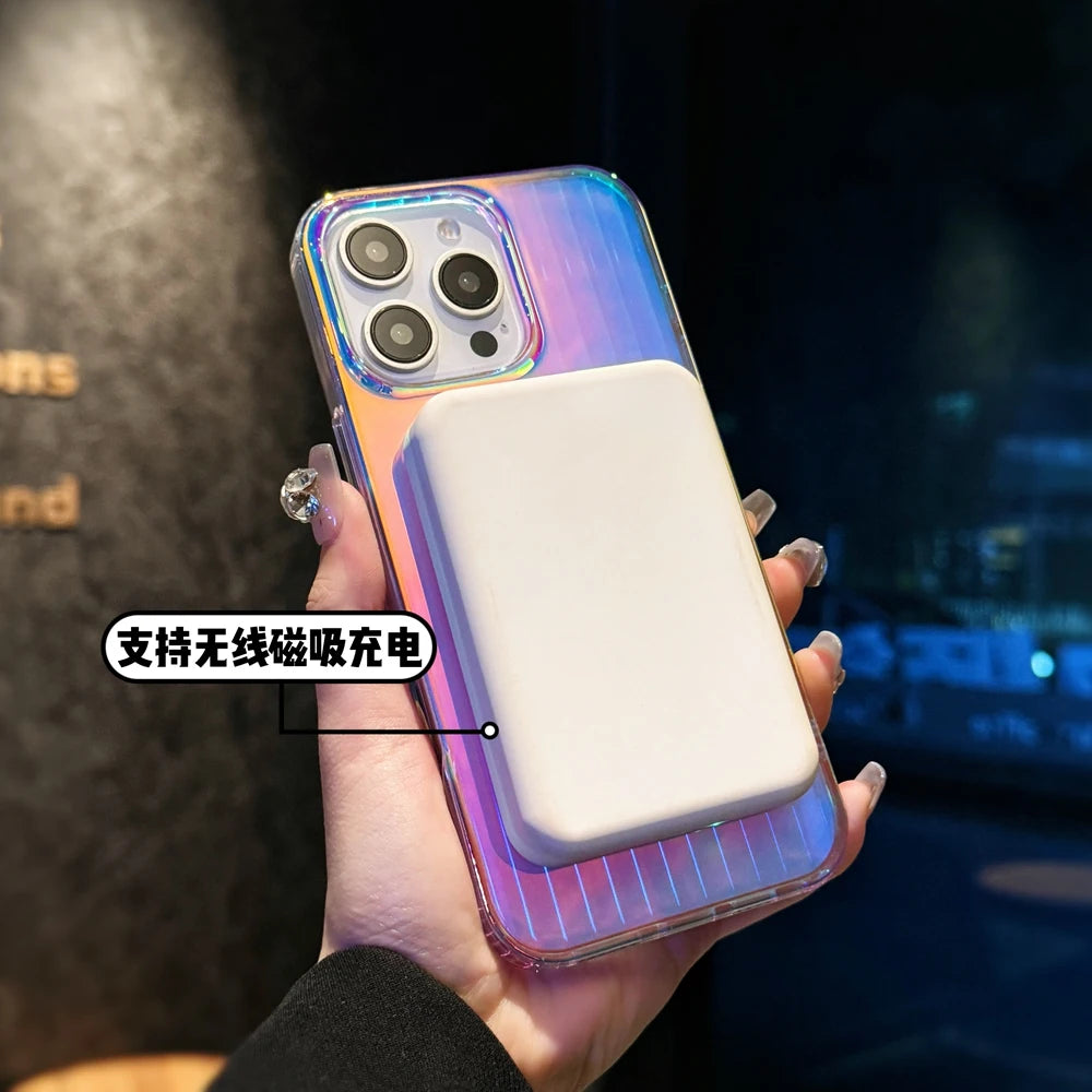 3D Stripe Gradient Aurora Magsafe Phone Case For iPhone 16 15 14 Plus 12 13 Pro Max 11 16e Clear PC + TPU Magnetic Back Cover