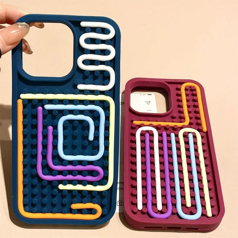 Fashion Funny Stuff DIY Lattice Maze Creative Toys Phone Case for iPhone 13 14 15 16 Pro Max Silicone Reliver Stress Soft Cover