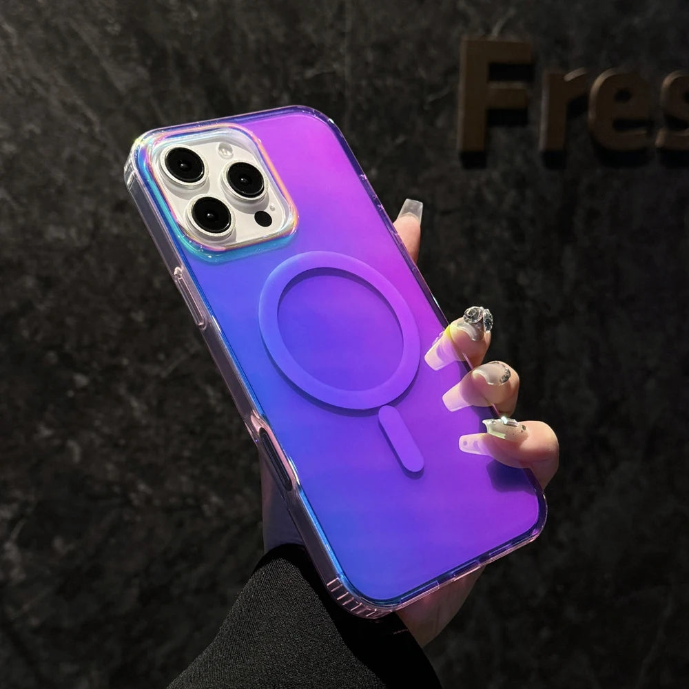 3D Stripe Gradient Aurora Magsafe Phone Case For iPhone 16 15 14 Plus 12 13 Pro Max 11 16e Clear PC + TPU Magnetic Back Cover