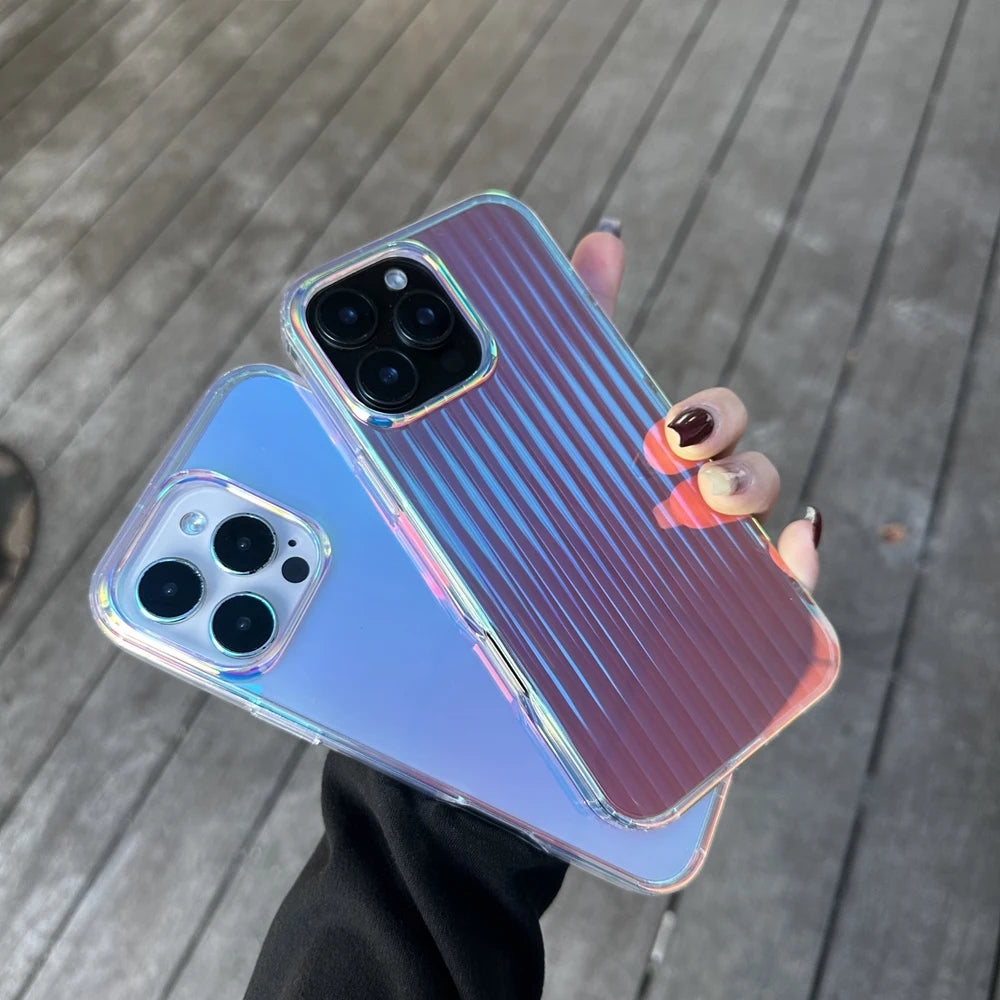 3D Stripe Gradient Aurora Magsafe Phone Case For iPhone 16 15 14 Plus 12 13 Pro Max 11 16e Clear PC + TPU Magnetic Back Cover