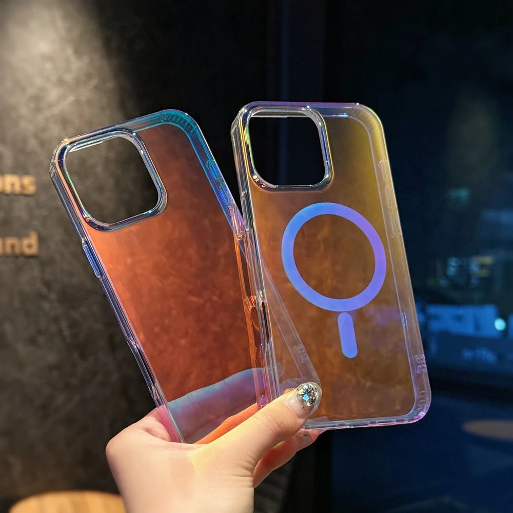 3D Stripe Gradient Aurora Magsafe Phone Case For iPhone 16 15 14 Plus 12 13 Pro Max 11 16e Clear PC + TPU Magnetic Back Cover