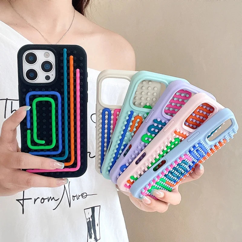 Fashion Funny Stuff DIY Lattice Maze Creative Toys Phone Case for iPhone 13 14 15 16 Pro Max Silicone Reliver Stress Soft Cover
