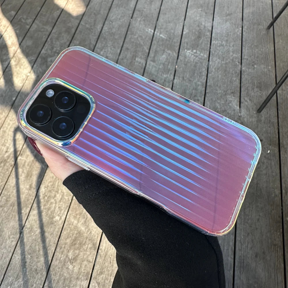 3D Stripe Gradient Aurora Magsafe Phone Case For iPhone 16 15 14 Plus 12 13 Pro Max 11 16e Clear PC + TPU Magnetic Back Cover