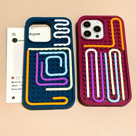 Fashion Funny Stuff DIY Lattice Maze Creative Toys Phone Case for iPhone 13 14 15 16 Pro Max Silicone Reliver Stress Soft Cover