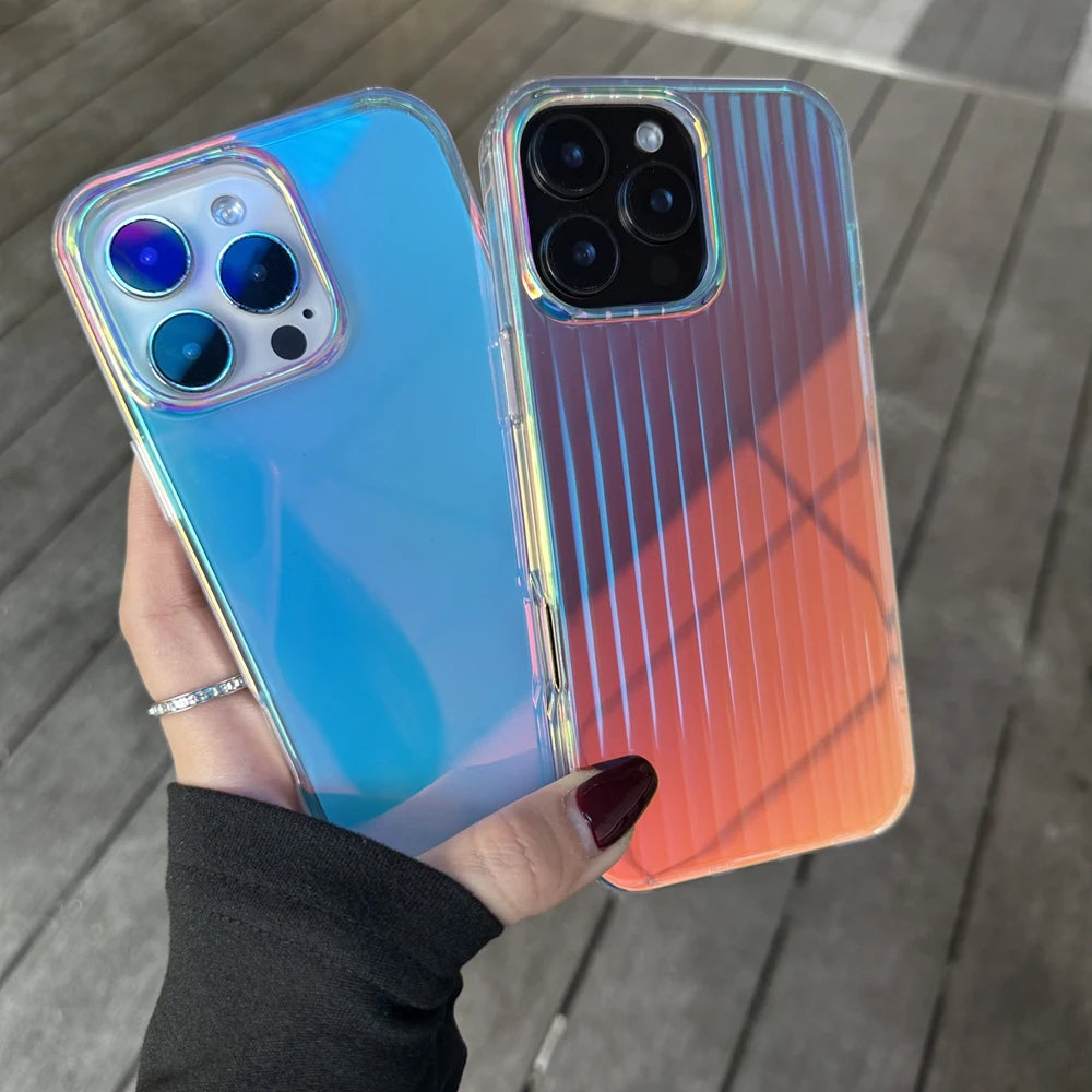 3D Stripe Gradient Aurora Magsafe Phone Case For iPhone 16 15 14 Plus 12 13 Pro Max 11 16e Clear PC + TPU Magnetic Back Cover