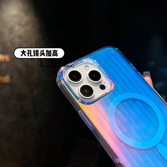 3D Stripe Gradient Aurora Magsafe Phone Case For iPhone 16 15 14 Plus 12 13 Pro Max 11 16e Clear PC + TPU Magnetic Back Cover
