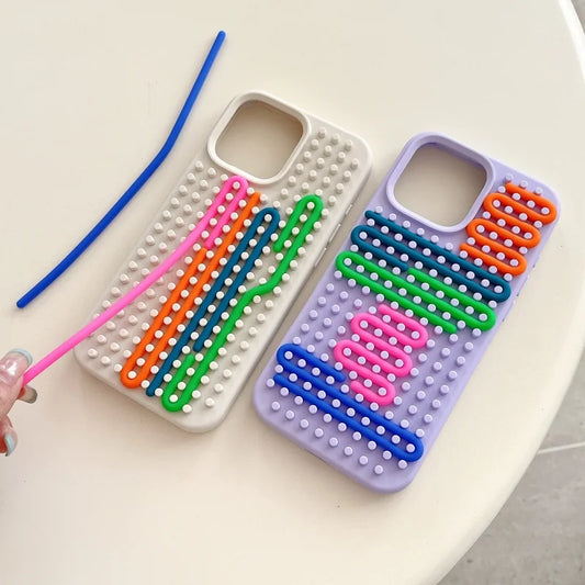 Fashion Funny Stuff DIY Lattice Maze Creative Toys Phone Case for iPhone 13 14 15 16 Pro Max Silicone Reliver Stress Soft Cover